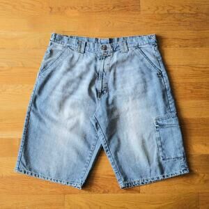 Vintage Karl Kani Denim Carpenter Cargo Baggy‎ Skater Shorts Blue Size 38 Y2K